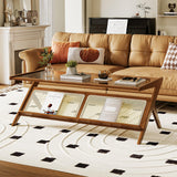 Bamworld Mid-Century Modern Coffee Table with Glass Top Rattan Center Table with Storage for Living Room Table Brown Bamworld