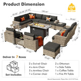 HOOOWOOO Outdoor Sectional Patio Furniture Set with Fire Pit Table,15 Pieces Wicker Conversation Sets L Shaped Couch,Extra Deep Out Door Sofa Outside Furniture with Swivel Chairs Ottomans,Black HOOOWOOO