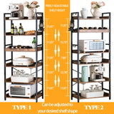 HCHQHS Adjustable 6 Tier Open Bookcase, Rustic Farmhouse Book Shelves, Industrial Wood and Black Metal Bookshelves, Mid Century Bookcase for Home Office Living Room Bedroom HCHQHS