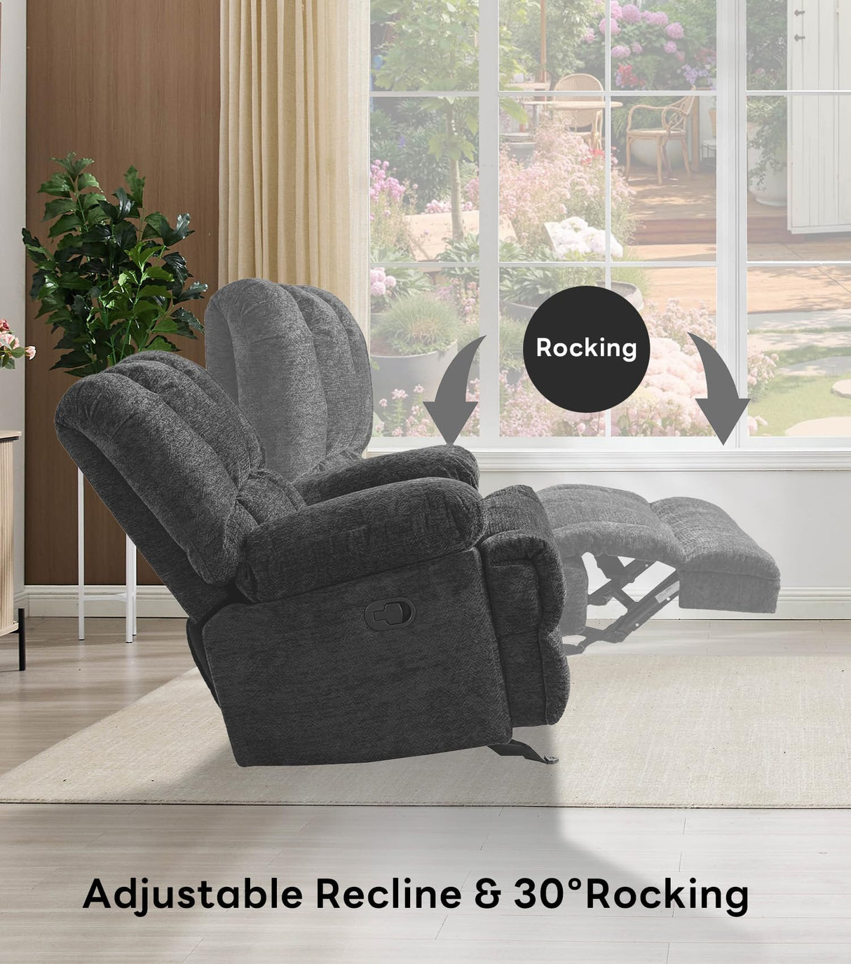 WILLOVE Oversized Rocker Recliner Chair Rocking Recliners Overstuffed Soft Big Man Manual Recliner Extra Large Living Room Chair 350 LBS Capacity, Limestone, XL WILLOVE