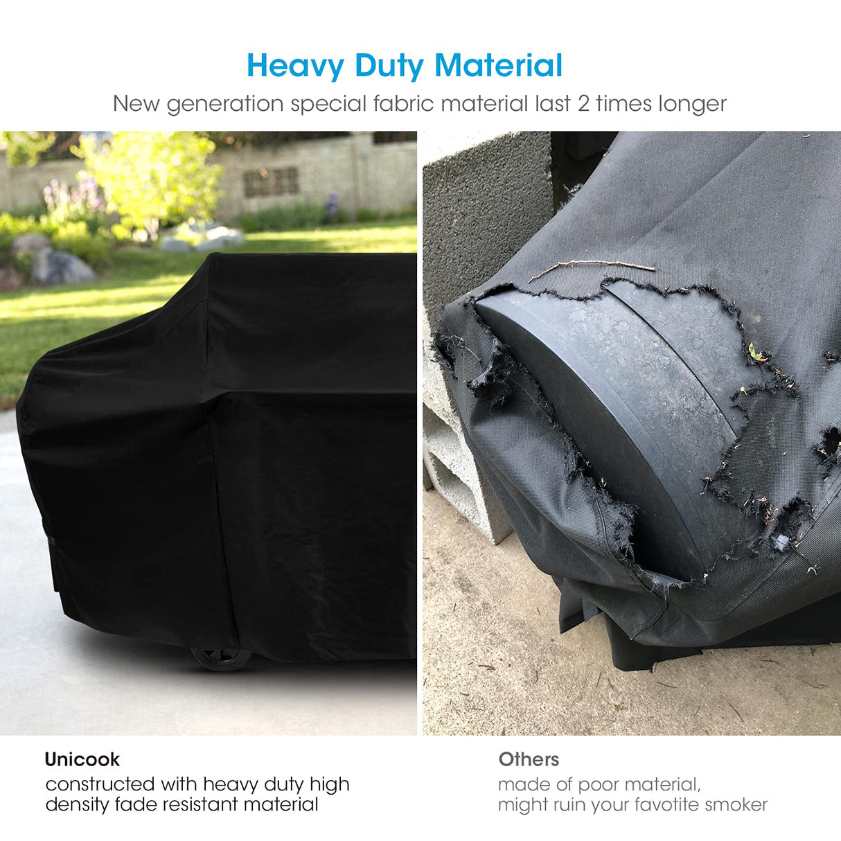 Unicook Offset Smoker Cover 60 Inch, Outdoor Heavy Duty Waterproof Charcoal Grill Cover, Fade and UV Resistant Smokestack BBQ Cover, Compatible for Brinkmann, Char-Broil, Royal Gourmet and More, Black Unicook