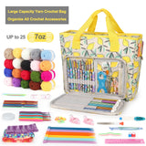 Katech Crochet Bag with Beginner Crochet Books, Large Capacity Yarn Storage Organizer Crochet Tote Bag for Carry Projects Crochet Supplies Knitting Accessories, Yarn Storage Bag with Shoulder Strap Katech