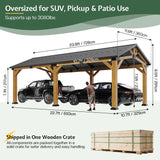 Jocisland 12x24x9.5 FT Cedar Wood Hardtop Carport with Steel Roof, Waterproof Outdoor Gazebo Pavilion, Heavy-Duty Snow & Wind Resistant Canopy for Patio, Driveway, Garden Jocisland