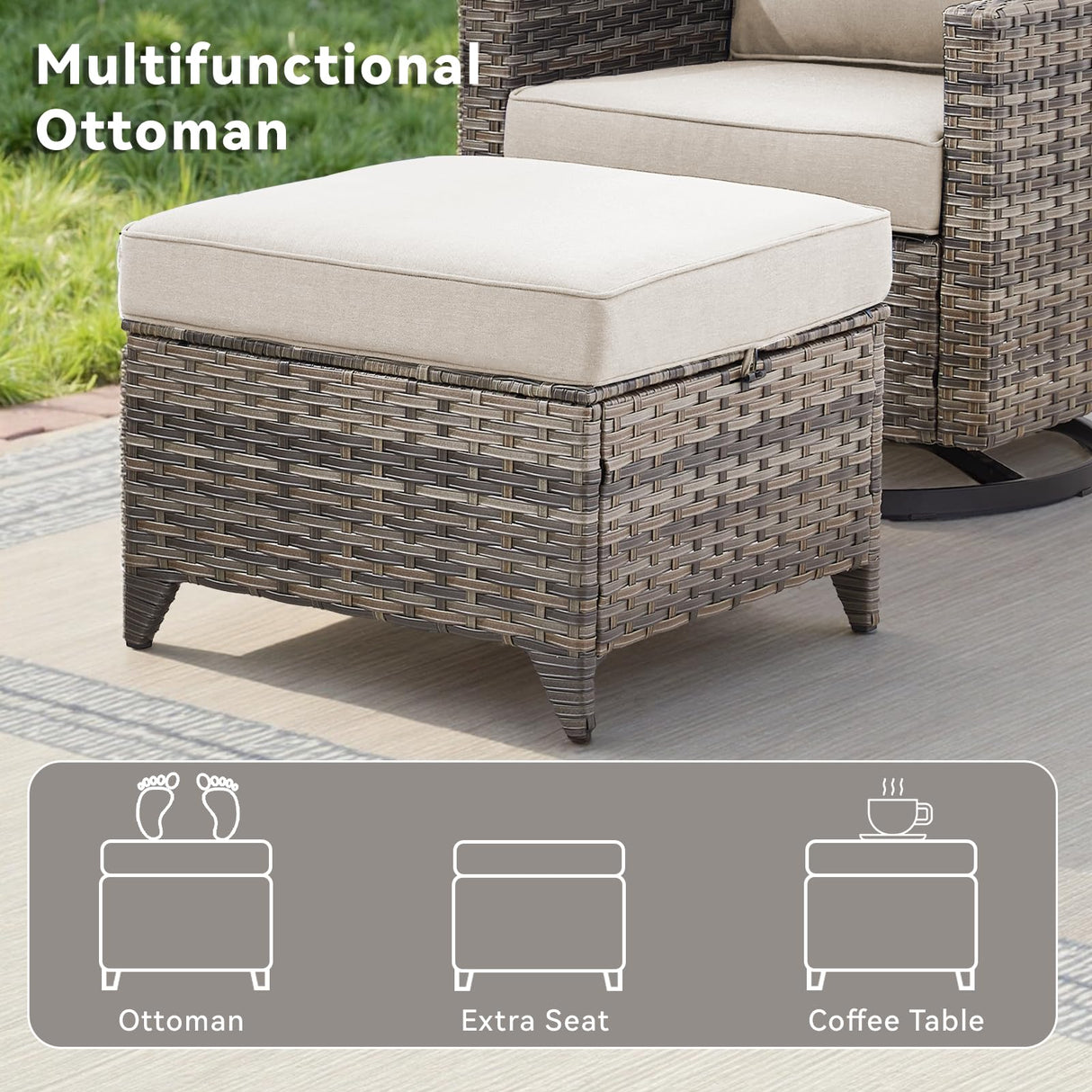 AMCLOBA 10 Piece Patio Furniture Set-High Back Outdoor Furniture Set Sectional Sofa with Wicker Swivel Patio Chairs,Comfy Cushions Ottomans for Porch Balcony Patio Deck Grey/Beige AMCLOBA