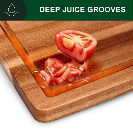Extra Large Acacia Wood Cutting Board Set of 3 Wooden Chopping Board With Holder Fruit Cutting Board Charcuterie Boards for Kitchen Bread Cheese Serving Board Meat Cutting Board Carving Board Gtencemen