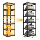 REIBII Storage Shelves 6 Tier Garage Shelving Heavy Duty Metal Shelving Loads 2250LBS Adjustable Metal Shelves for Garage Pantry Closet Kitchen Basement 16" W x 16" D x 72" H REIBII