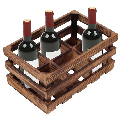 Sintosin Rustic 6 Bottle Wood Wine Racks Countertop, 13 x 8 inch Burning Finished Bottle Caddy, Handmade Farmhouse Wooden Wine Crates, Bottle Holder Decorative for Milk, Gifts for Wine Lovers