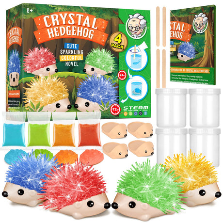 XXTOYS Crystal Growing Kit for Kids - 4 Vibrant Colored Hedgehog to Grow - Science Kits for Kids Age 6-8, Toys for Boys Age 8-12, Great Gifts Idea for 9 Year Old Girls, STEM Projects XX