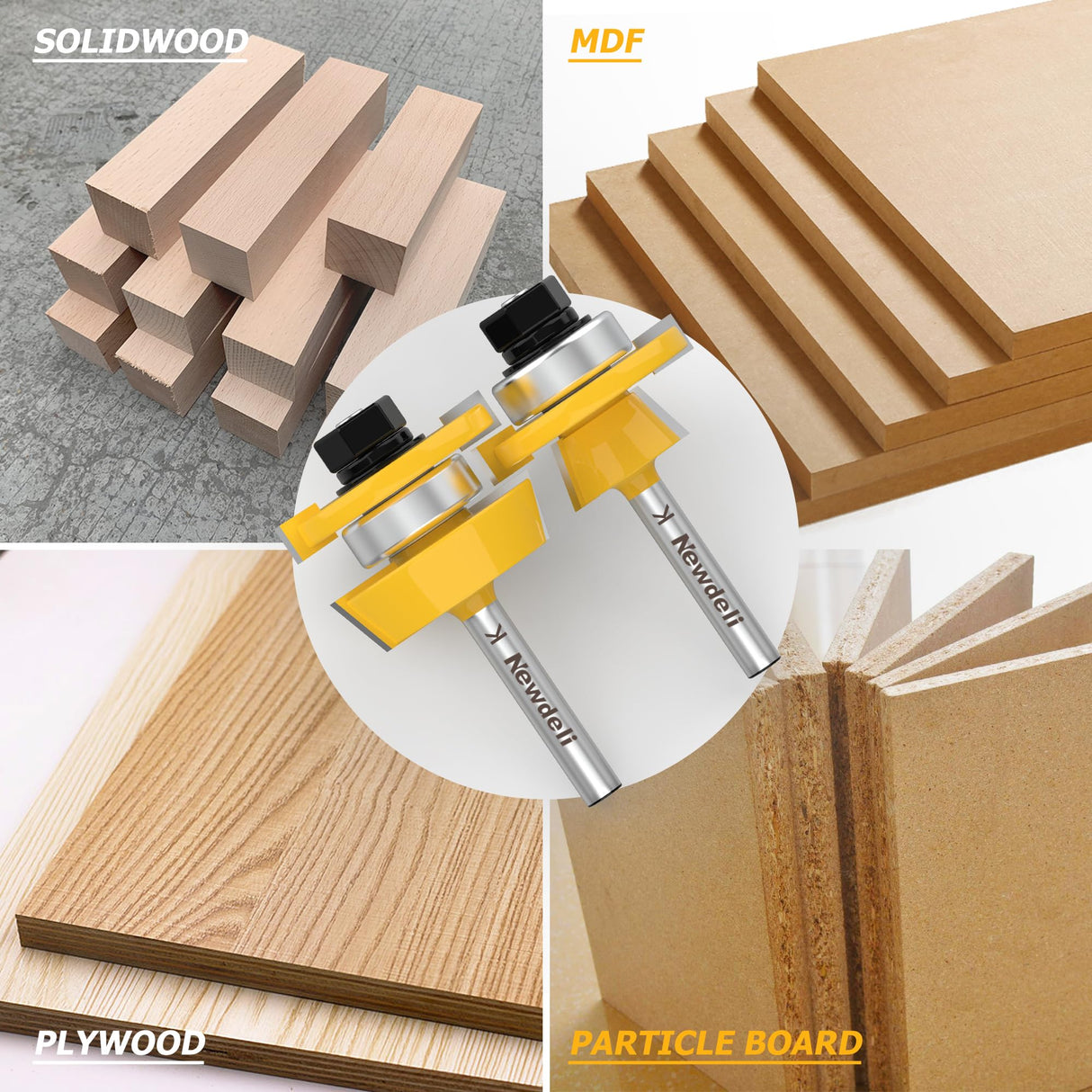 Newdeli 2Pcs Shaker Rail and Stile Router Bit Set 1/4 Inch Shank Tongue and Groove Router Bits Professional Carbide Milling Cutters for Woodworking for Cabinet Doors Newdeli