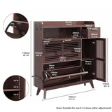 IRONCK Shoe Cabinet, Mid Century Shoe Storage with 2 Flip Drawers & Grille Doors Design, Shoe Rack Cabinet with Hooks and Side Cabinet, Shoe Organizer for Entryway, Natural Red Walnut IRONCK