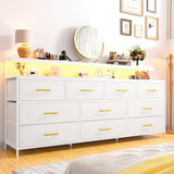 EnHomee 55" W White Dresser for Bedroom with 10 Drawers Long Dressers & Chests of Drawers with LED Lights & Power Outlets Large Dresser for Bedroom Dresser for Closet, Hallway, Metal Frame, White EnHomee