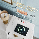 WLIVE White Dresser TV Stand for Bedroom with Charging Station and Open Shelves, Fabric Dresser with 8 Drawers and Wood Top, Wide Storage Chest of Drawers for Living Room, Hallway WLIVE