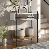 Furniture of America Alyia Modern 36 inch High Console Table with Storage Shelves and Metal Frame Legs for Living Room, Entryway, Hallway, Office, Corridor, Foyer, White Pure & Distressed Oak Furniture of America