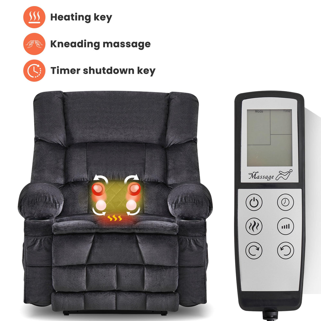 Dual Motor Power Lift Recliner Chair with Heat and Massage, Massage Recliner Chair for Elderly Seniors with Side Pocket and USB Charge Port, Cup Holders, Lay Flat (Grey) Anwick