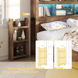 LUXOAK Queen Bed Frame with 49.6" Bookcase Headboard & 2 Detachable Bedside Stoage Racks & 4 Drawers, Farmhouse Wood Bed Frame with RGB LED & Charging Station, No Box Spring Needed, Rustic Brown LUXOAK