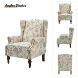 HULALA HOME Wingback Accent Chair with Floral Pattern Design, Traditional Fabric Armchair with Nailhead Trim and Retro Wooden Legs, Bird HULALA HOME