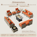 CAODOC 15-Piece Outdoor Sectional Sofa Set w/ 43" Fire Pit – L-Shaped Wicker Patio Furniture, Deep Seating & Swivel Rockers, Red CAODOC