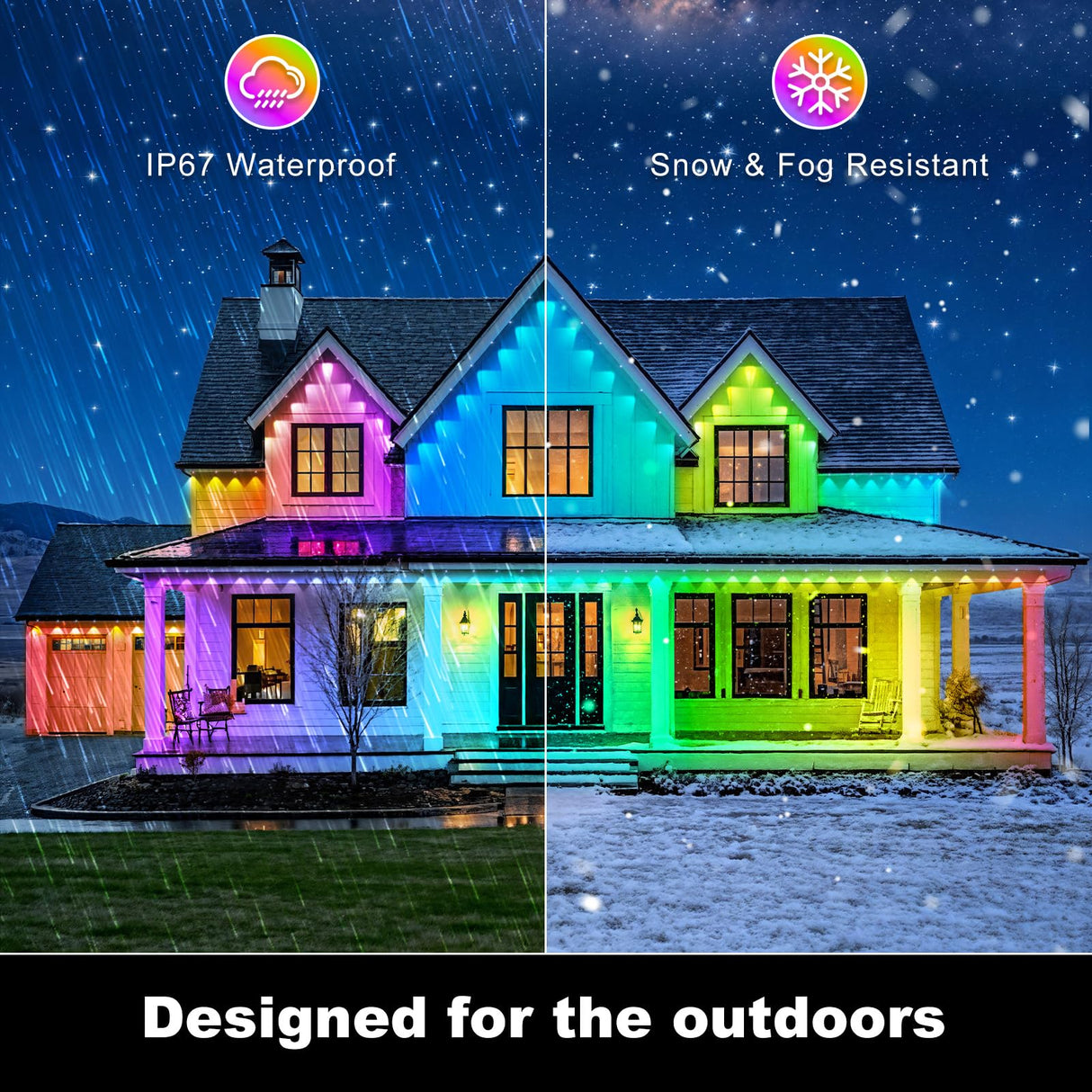 RCUICA 500FT Permanent Outdoor Lights Waterproof with Smart App Control Remote,DIY Scene Modes,Music Sync hronization,Eaves Lights for Garden Decor,Deck,Christmas RCUICA