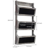 MyGift Wall Mounted Torched Solid Wood Magazine and Mail Holder Organizer Rack with 3 Slots and Chalkboard Labels MyGift