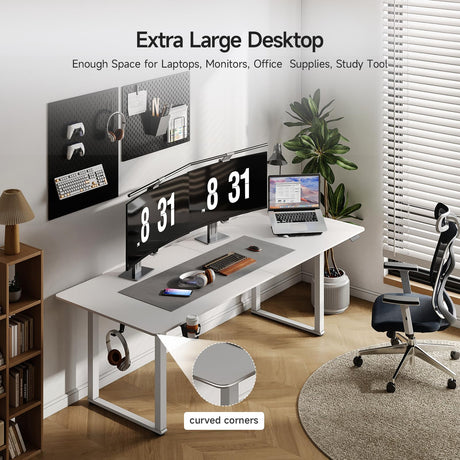 ONBRILL Standing Desk, 63x29.5 Inches Stand Up Desk with 4 Legs, Rectangle Desk with 2 Dual Motor & Memory Controller, Sit Stand Desk Adjustable Height from 28-46" for Computer Workstation, White ONBRILL