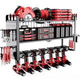 Power Tool Organizer Wall Mount - Pegboard with 7 Drill Holder - Heavy Duty Metal Tool Shelf for Garage Organization Toyear