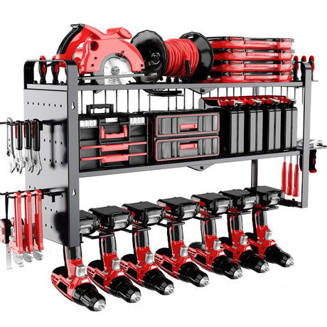 Power Tool Organizer Wall Mount - Pegboard with 7 Drill Holder - Heavy Duty Metal Tool Shelf for Garage Organization Toyear