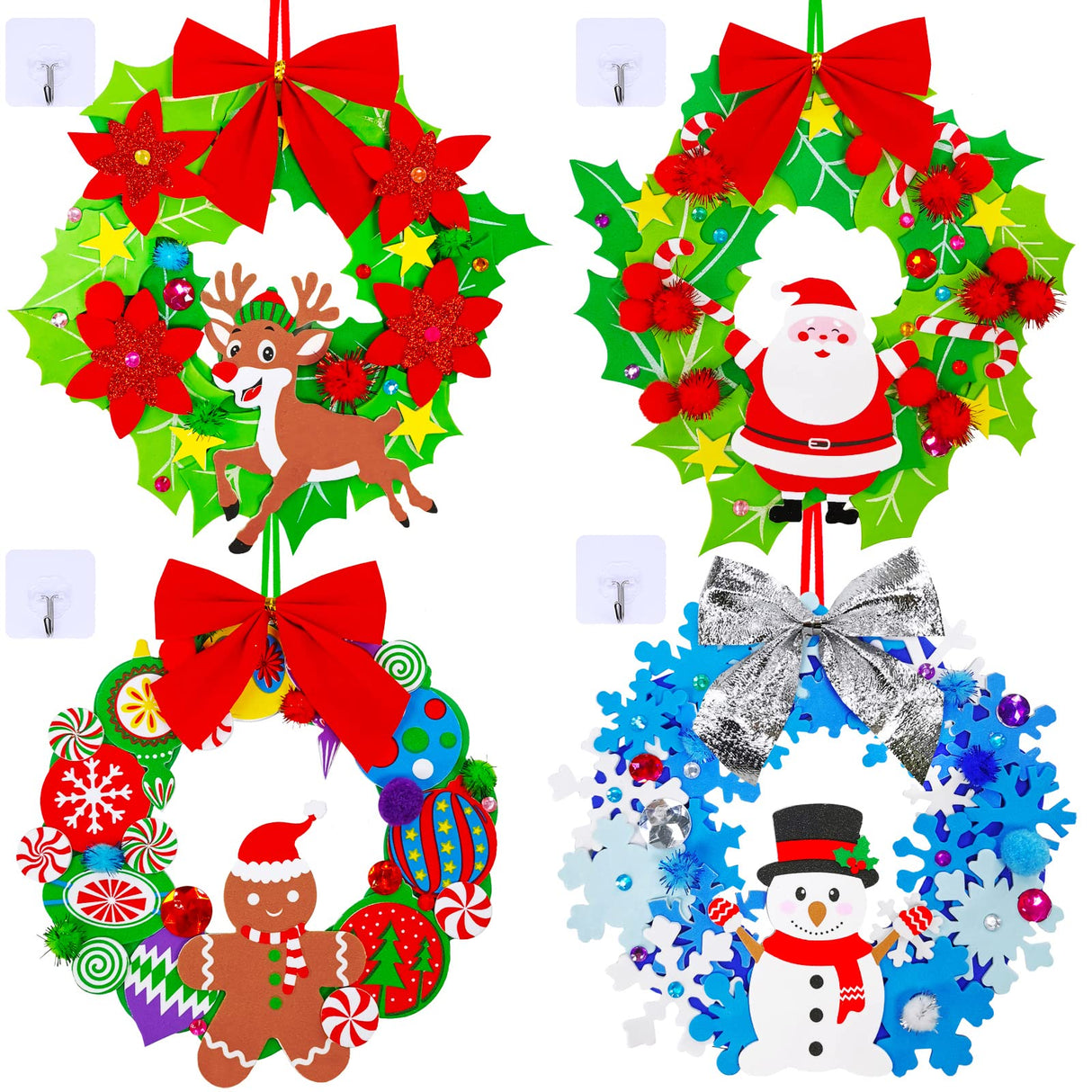 Winlyn 12 Sets Winter Crafts DIY 3D Christmas Wreath Ornaments Art Sets Santa Snowflake Snowman Foam Stickers Arts and Crafts for Kids Holiday Home Classroom Activities Winlyn