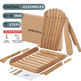 Wooden Folding Adirondack Chair Set of 2, Half Pre-Assembled Wood Lounge Chair for Outdoor Patio Garden Lawn Backyard Deck Pool Beach Firepit Light Brown Wood-Natrl