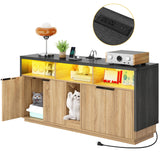 DWVO Cat Litter Box Enclosure for 2 Cats, Litter Box Furniture Hidden with Power Outlet & LED Light, Wooden Cat Cabinet TV Stand Furniture w Double Rooms for Indoor Cats, 59" L x15.7 W x27.5 H, Oak DWVO