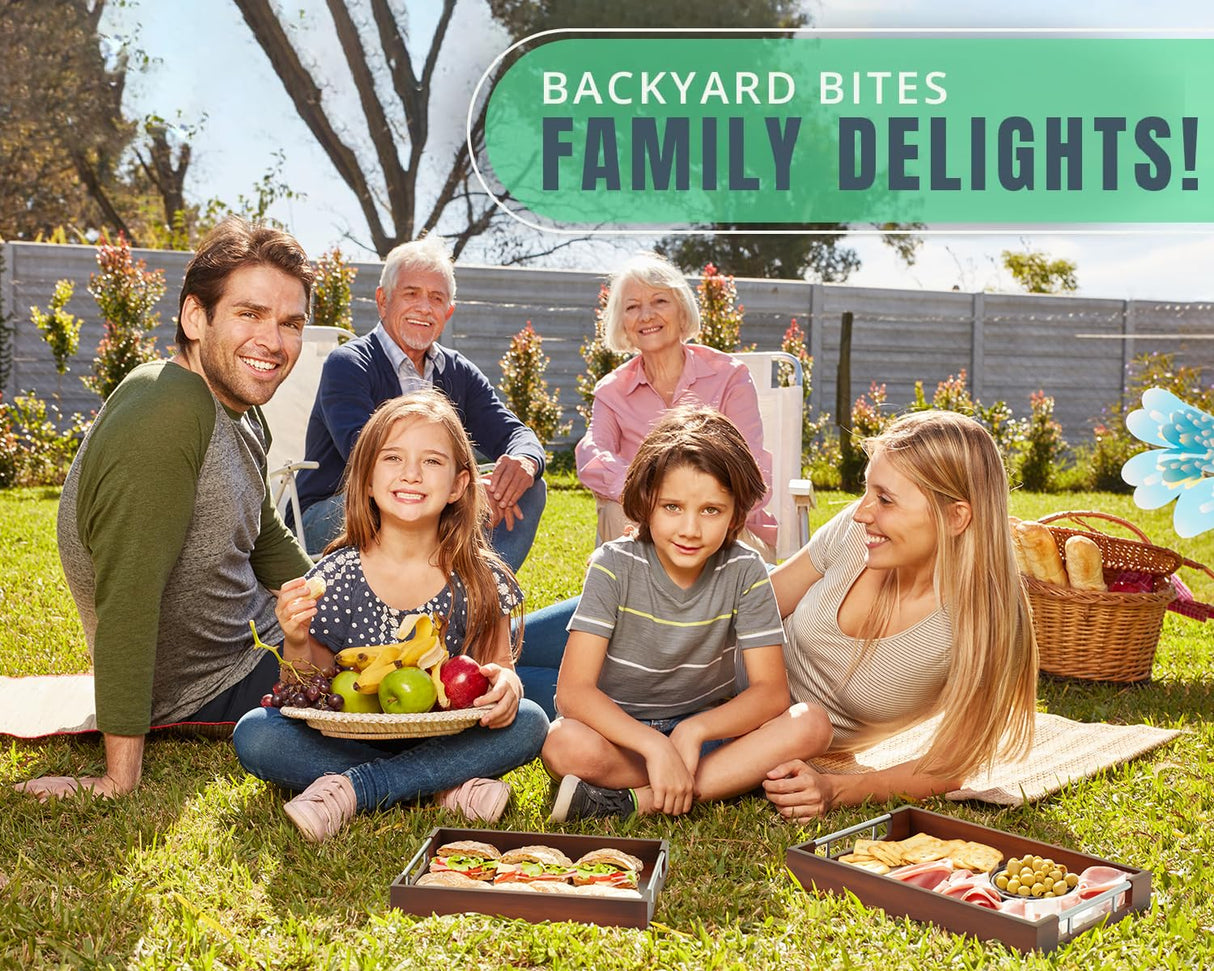 Set of 2 Decorative Serving Trays - Bamboo + Silver Stainless Steel Handles - Coffee Table or Ottoman Tray for Breakfast in Bed Jewelry, Decor Organization - 12"x17" - Stained Brown Finish Comfify