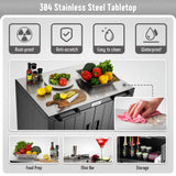 FEASTO Grill Table, Outdoor Bar Cart Grill Cart with Storage Cabinet,Modular Outdoor Kitchen Island, Outdoor Grill Station with 304 Stainless Steel Top,Pizza Oven Table for Lawn & Garden,L35.4” x W24” Feasto