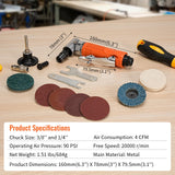 Baisiky 1/4" Mini Air Die Grinder Kit Right Angle 90 Degree Pneumatic Sander 20,000RPM High Speed with 1/4"(6MM) and 1/8"(3MM) Collets for Grinding, Polishing and More Baisiky