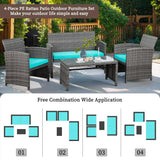 Shintenchi 4 Piece Patio Ratten Set Outdoor Furniture Set Wicker Conversation Set with Cushions and Tempered Glass Tabletop,Blue Shintenchi