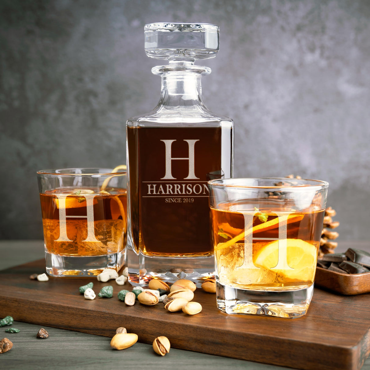 Personalized 5 pc Whiskey Decanter Set - 9 Design Options - Limited Edition, Custom Liquor Decanter | 25 Oz, 750ml Liquor Decanter w/ 4pcs Whiskey Glass Set #1 Amazing Items