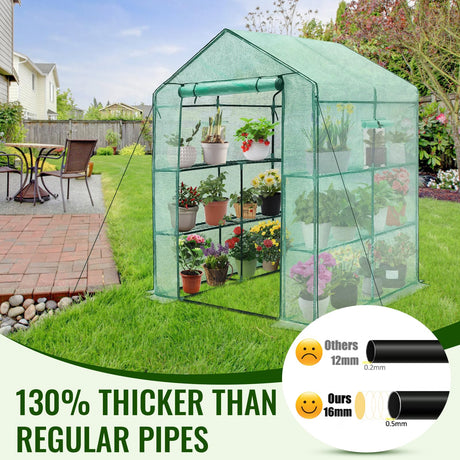 Greengro Greenhouse, 56 x 56 x 75'' Greenhouses for Outdoors, Durable Green House Kit with Window, Thicken PE Cover, 3 Tiers 8 Shelves, Heavy Duty Walk in Green Houses for Indoor Backyard Outside Greengro