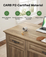 Marsail 60″ Farmhouse Executive Desk, Home Office Desk with Storage Cabinet, Charging Station, Adjustable Shelf, and File Drawer, Rustic Computer Writing Desk for Work & Study, Natural Marsail