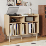 ChooChoo Record Player Stand, Turntable Stand with Vinyl Storage, Record Player Cabinet Up to 350 Albums, Cube Storage Organizer for Living Room, Natural ChooChoo