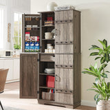 LUXOAK 72" Tall Farmhouse Kitchen Pantry with Rivet Barn Doors, Rustic Wood Cupboard Storage Cabinet/w Drawer & Adjustable Shelves for Dining Living Room, Bathroom & Hallway, Rustic Gray LUXOAK