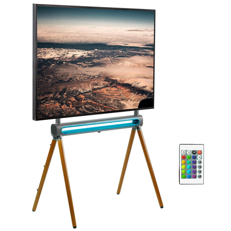 VIVO Artistic Easel 49 to 70 inch LED LCD Screen, Studio TV Display Stand with RGB Lighting, Adjustable TV Mount with 4 Wooden Legs, STAND-TV70D VIVO