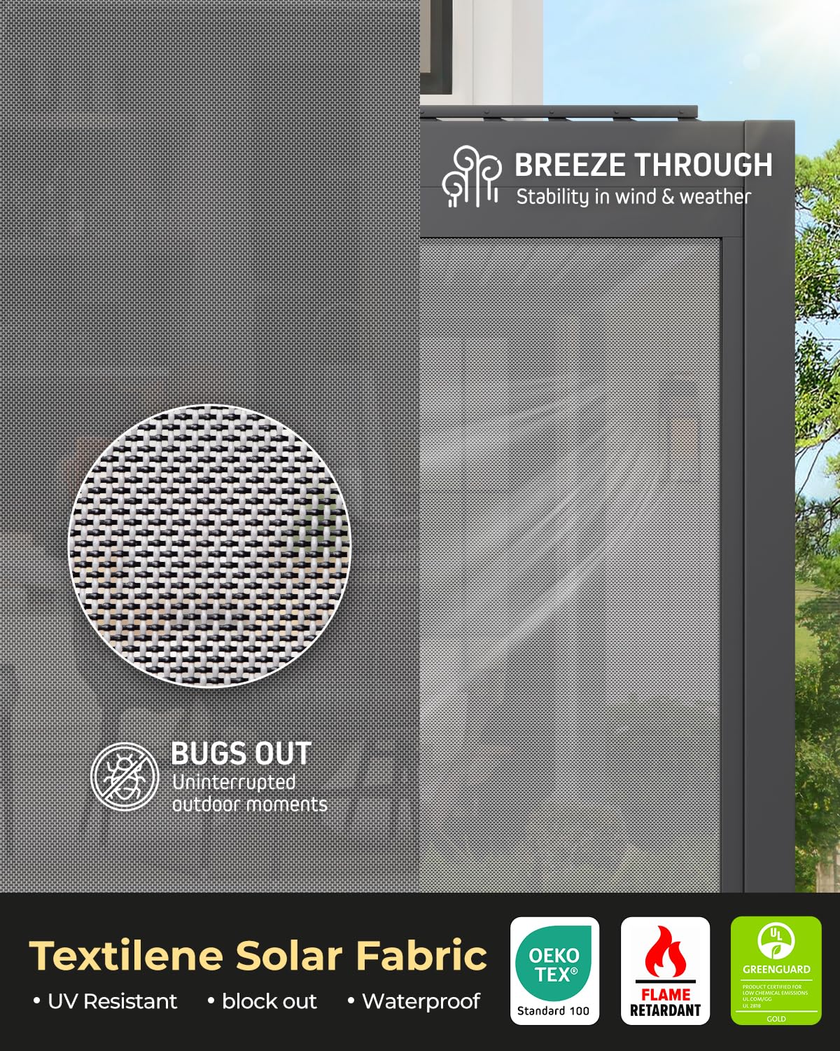 UNISHADES Retractable Pergola Sun Shade, for use on The Side of a 9.17'L × 7.75'H pergola to Block Out Light and Mosquitoes, not The pergola Itself. UNISHADES