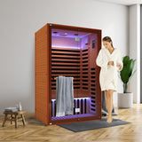 OUTEXER Far Infrared Sauna Home Sauna Spa Room for 2 Person Low-EMF Canadian Hemlock Wood 1950W Indoor Saunas with Oxygen Bar 47.2 * 35.4 * 74.8Inch OUTEXER