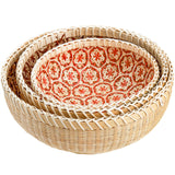 Elsjoy Set of 3 Wicker Woven Storage Basket, Bamboo Bread Basket Round Rattan Serving Basket Farmhouse Decor for Fruits, Vegetables, Potatoes, Stackable 9.6"/8"/7" Elsjoy
