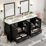 60" Black Bathroom Vanity with Double Sink, 60 Inch Bathroom Vanity Set with Double Vanities (Separate), 2 Bathroom Vanities with Sink, Storage Shelf, and Divided Drawers (Mirror not Included) Mirightone