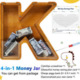 Custom Piggy Bank with Laser Engraved Name, Creative Alphabet Letter Storage Bank, Personalized Wooden Toy with DIY Letter for Kids, Money Bank (K) Sulevalt