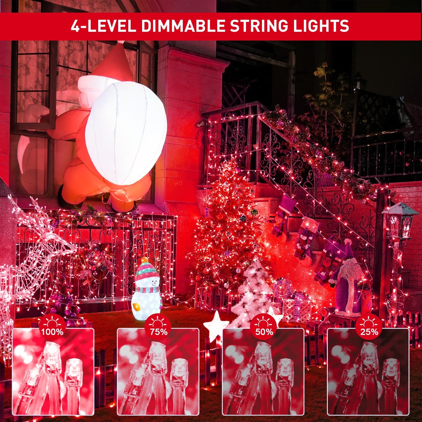 JMEXSUSS 600 LED Red Christmas Lights Outdoor for Christmas Decor, Red String Lights Indoor Clear Wire, Red Twinkle Fairy Lights Plug in for Outside Christmas Tree Party Decorations