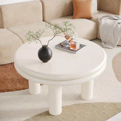 Tribesigns Round Coffee Table, 31.49" Cream White Center Table with 4 Legs, Modern Indoor Tea Table for Living Room, Small Space, Home Decor, Easy to Assemble - WoodArtSupply