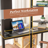 Shintenchi Loft Bed Full Size with Desk and Storage Shelves, Frame with 2 Side Ladders for Kids, Teens Adults, Spcace-Saving Noise-Free and Anti-tilt Design, Black Shintenchi