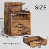 Night Stand, Nightstand with Charging Station, LED Bedside Table with Drawers and Storage Shelf, Modern Wood End Table Side Table for Bedroom, Rustic Brown MONECHO