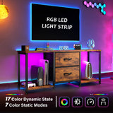 LED TV Stand Dresser for TVs up to 55 Inch, Entertainment Center with 2 Fabric Drawers and 2 Open Storage Shelves, Coffee Table Television Stands for Living Room, Bedroom, Wood Top, Rustic Brown EnHomee