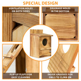 Screech Owl House, Owl Bird Box Large Handmade Wooden Circular Opening Screech Box for Outside with Mounting Screws and A Bag of Wood Shavings, Easy Assembly Required (Brown, 9" x 14.5") MOBYKE